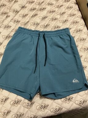 Quiksilver Teal Blue Elastic Waist Swim Trunks
